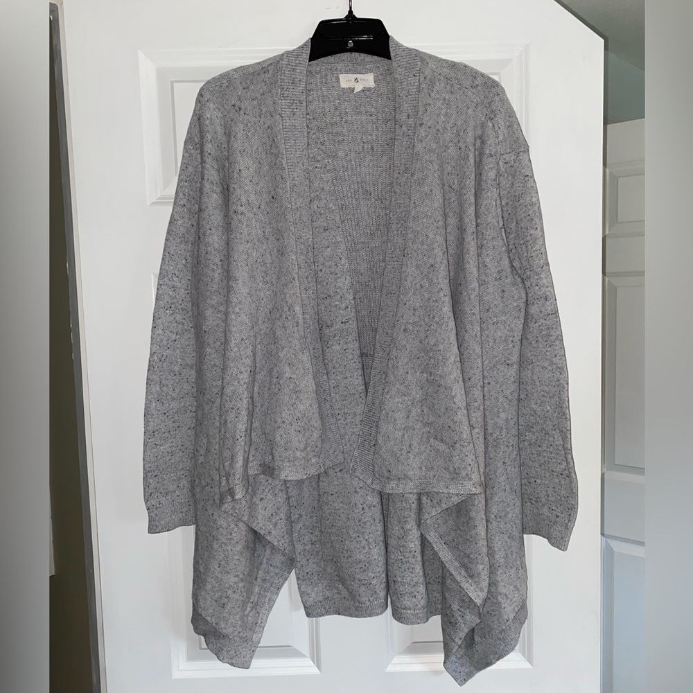 Lou & Grey cotton cardigan sweater Sz S open style asymmetrical hem light grey